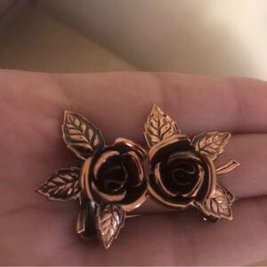 Vintage clip on hand made solid copper rose earrings